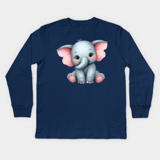 Happy and cute elephant watercolor painting Kids Long Sleeve T-Shirt